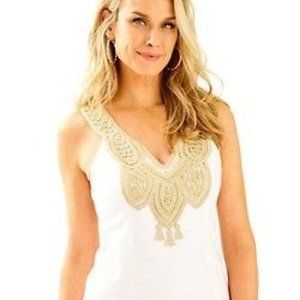 Gorgeous Lilly Pulitzer Resort White Largo Shift Dress Size 0 NWT Gold Crochet